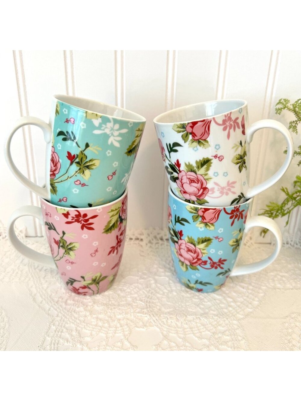 Charlton Home Weldy 4 Multicolor Floral Porcelain Mugs Rose Chintz Coffee Tea